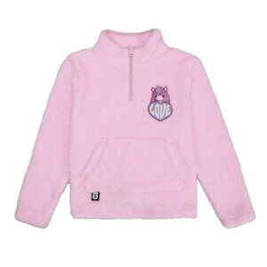 Squishmallows LOLA The Unicorn Girls Shearling Quarter Zip Pullover Small Pink